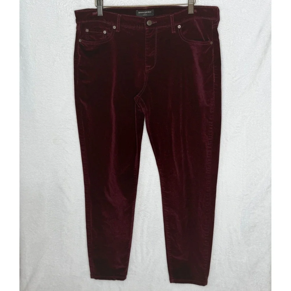 Banana Republic Womens 31/12R Burgundy Velvet Skinny Fit Pants Stretch Holiday
